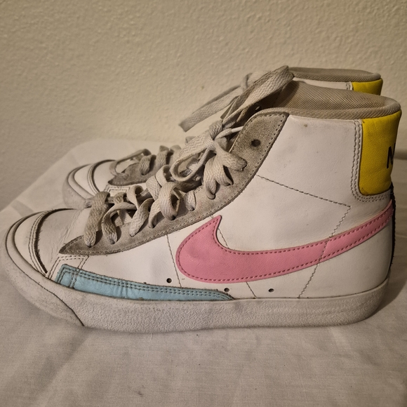 Nike Shoes - Nike High-Top Sneakers - White, Pink, and Yellow